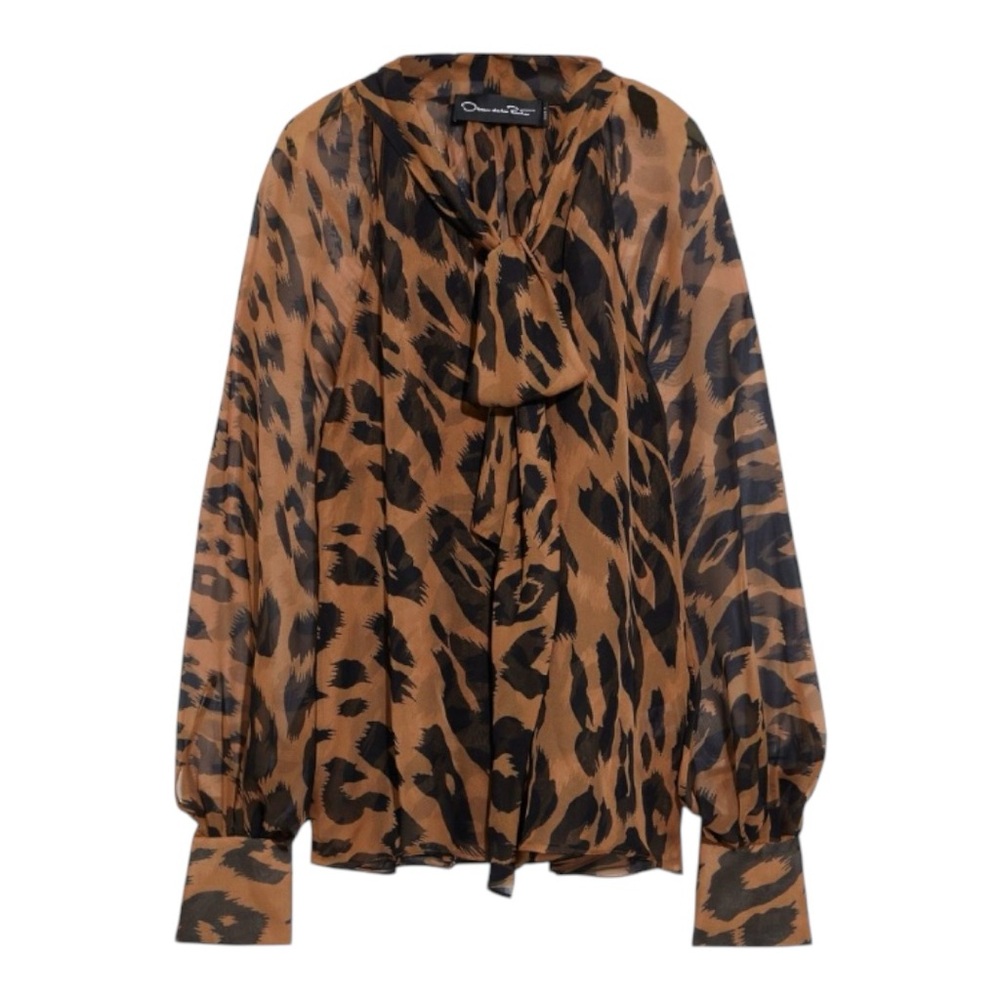 OSCAR DE LA RENTA bow leopard print silk chiffon blouse
